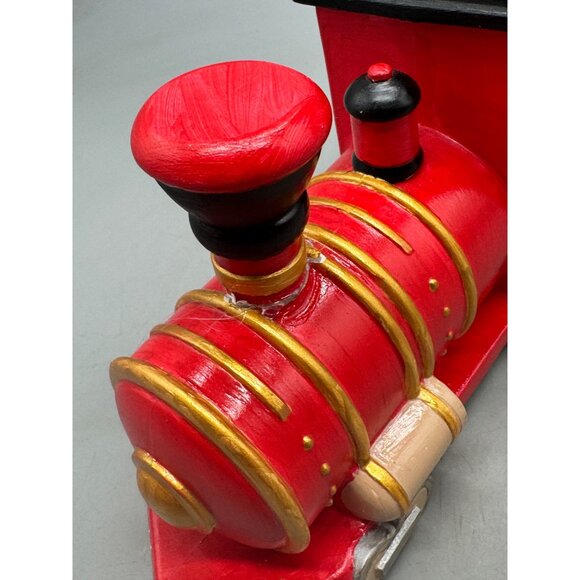 Hand-Painted Christmas decor figurine Train ceramic bear stocking red gold READ - Picture 12 of 12
